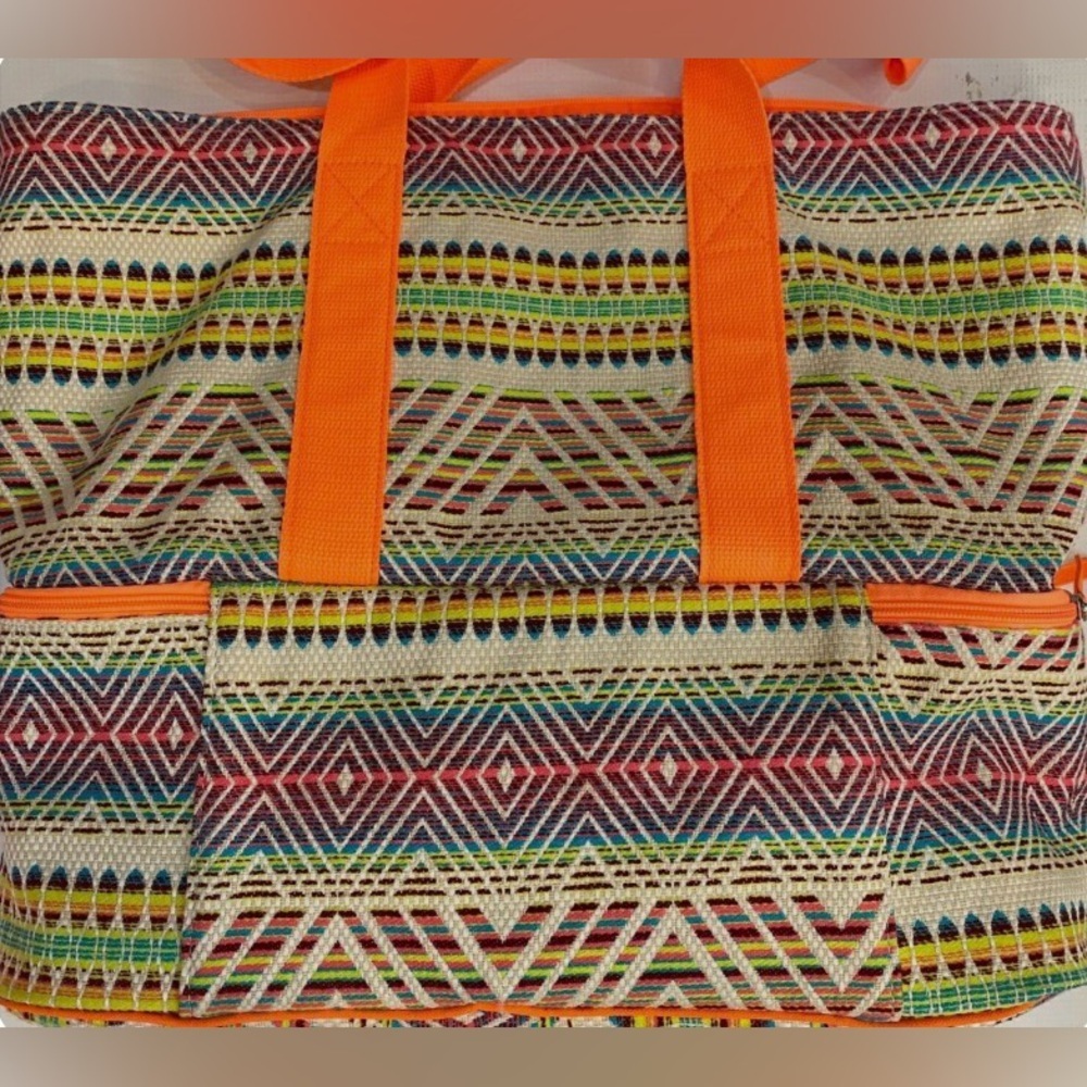 No Boundaries Multicolor Aztec Print Tote with Orange Straps